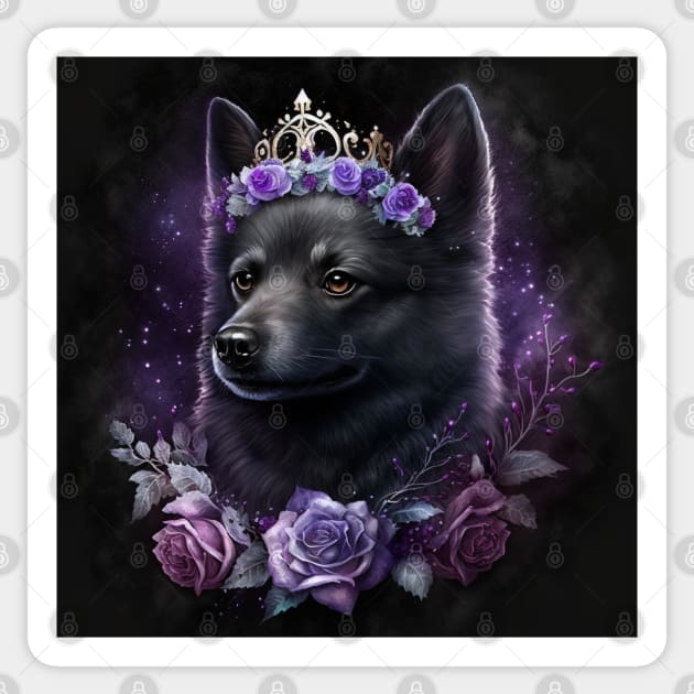 Schipperke With Roses Sticker by Enchanted Reverie